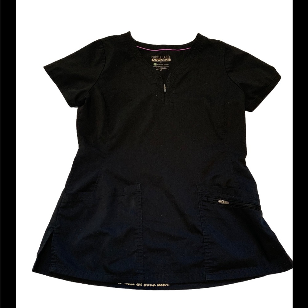 Purple Label by Healing Hands Yoga/Scrub Top XS Black V Neck